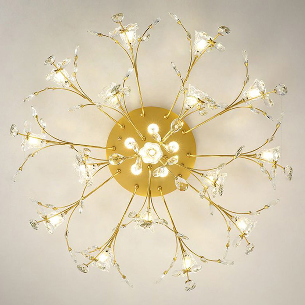 Tokibet Art Deco Elegant Golden Crystal Flower Flush Mount Ceiling Light