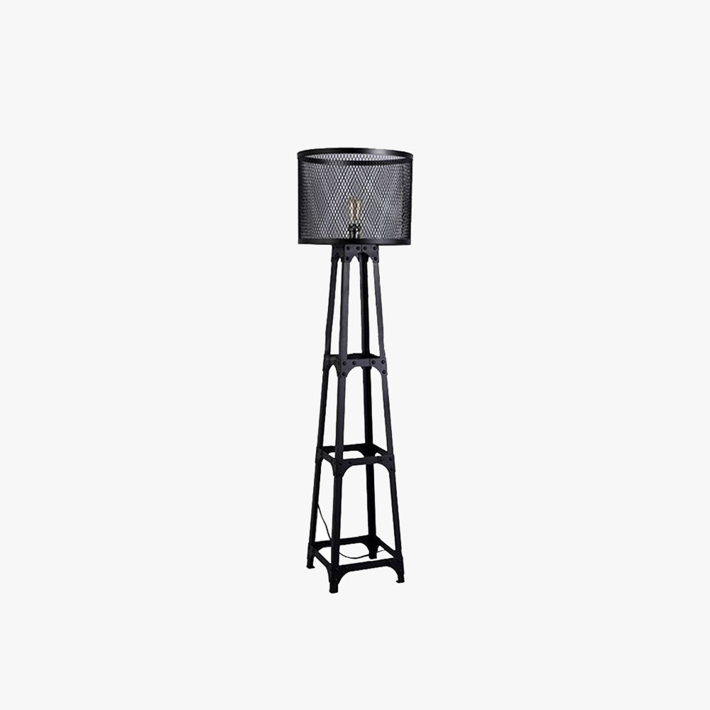 Jitigam Modern Cylinder Mesh Screen Metal Floor Lamp, Black