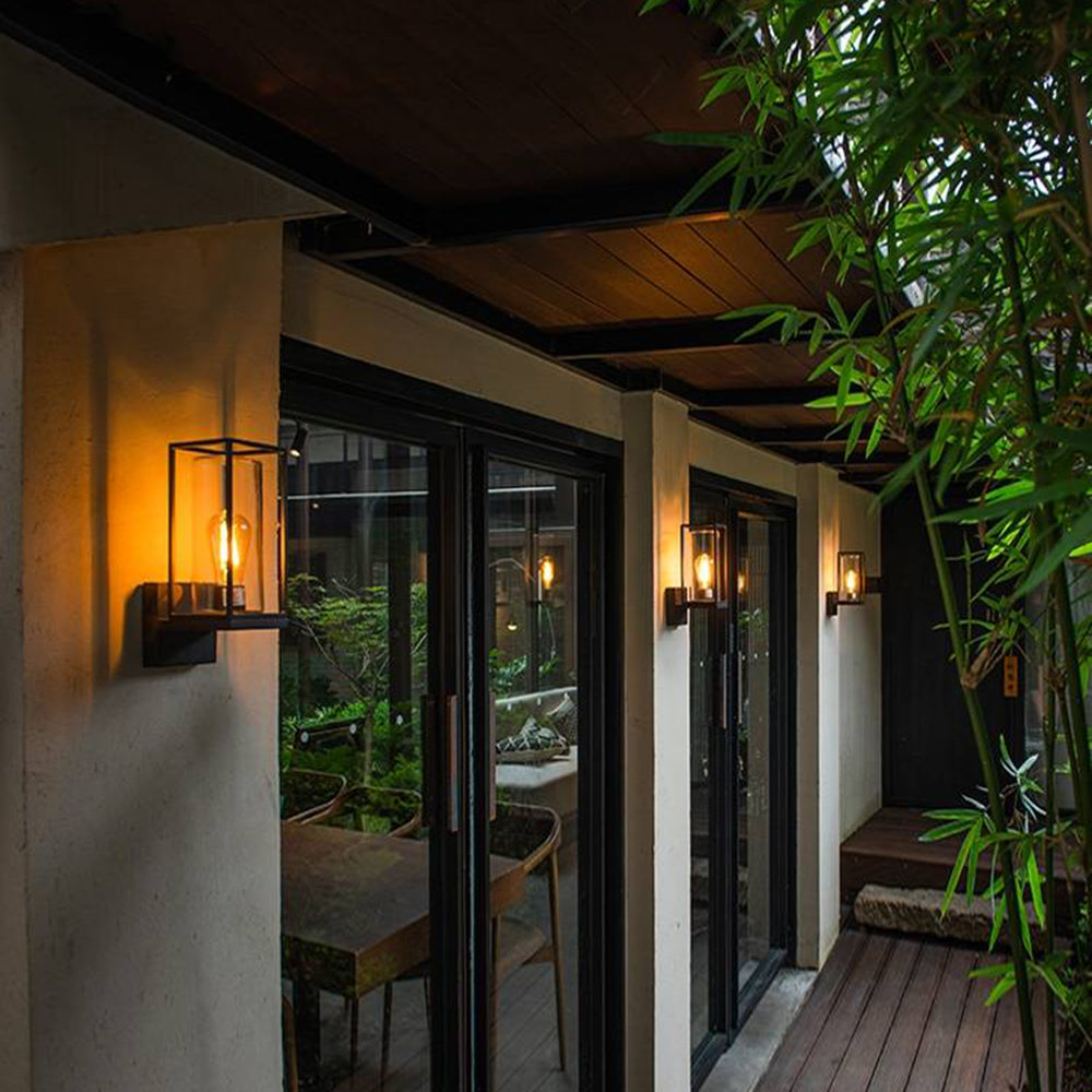 Vopegir Modern Rectangular Metal Outdoor Wall Lamp, Black