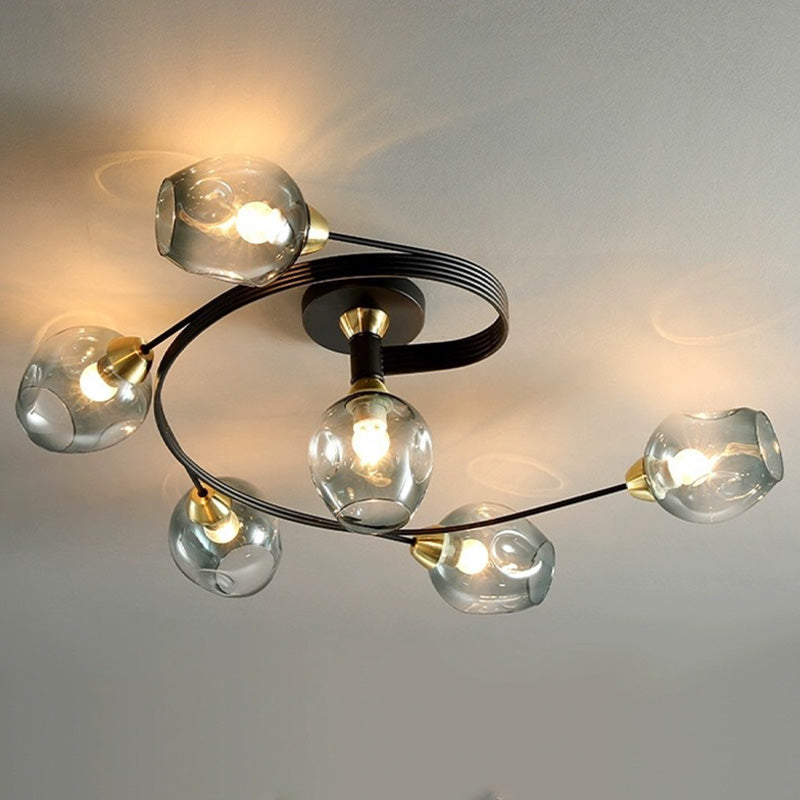 Panavuk Flush Mount Ceiling Light, Glass, Black/Gold, Dining Room