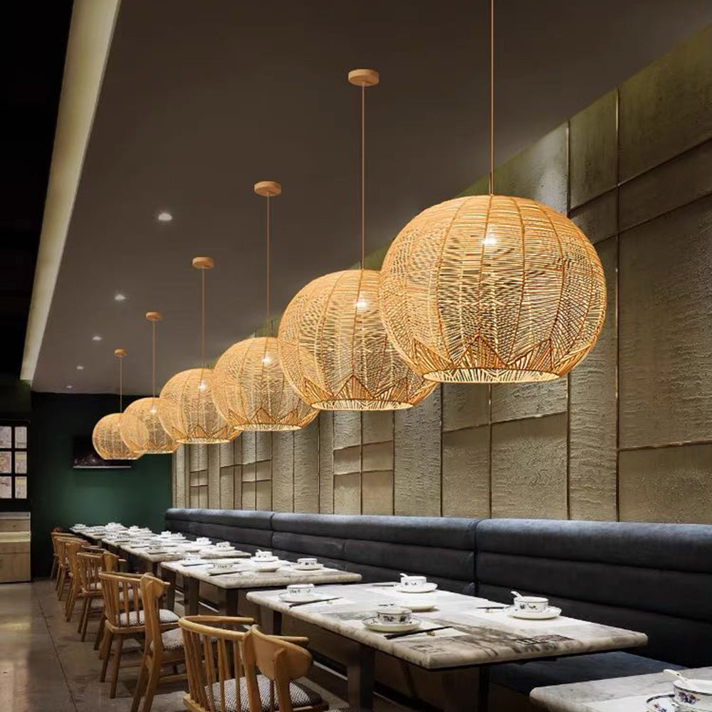 Mokobur Designer Round Handmade Rattan Pendant Light, Dining Room