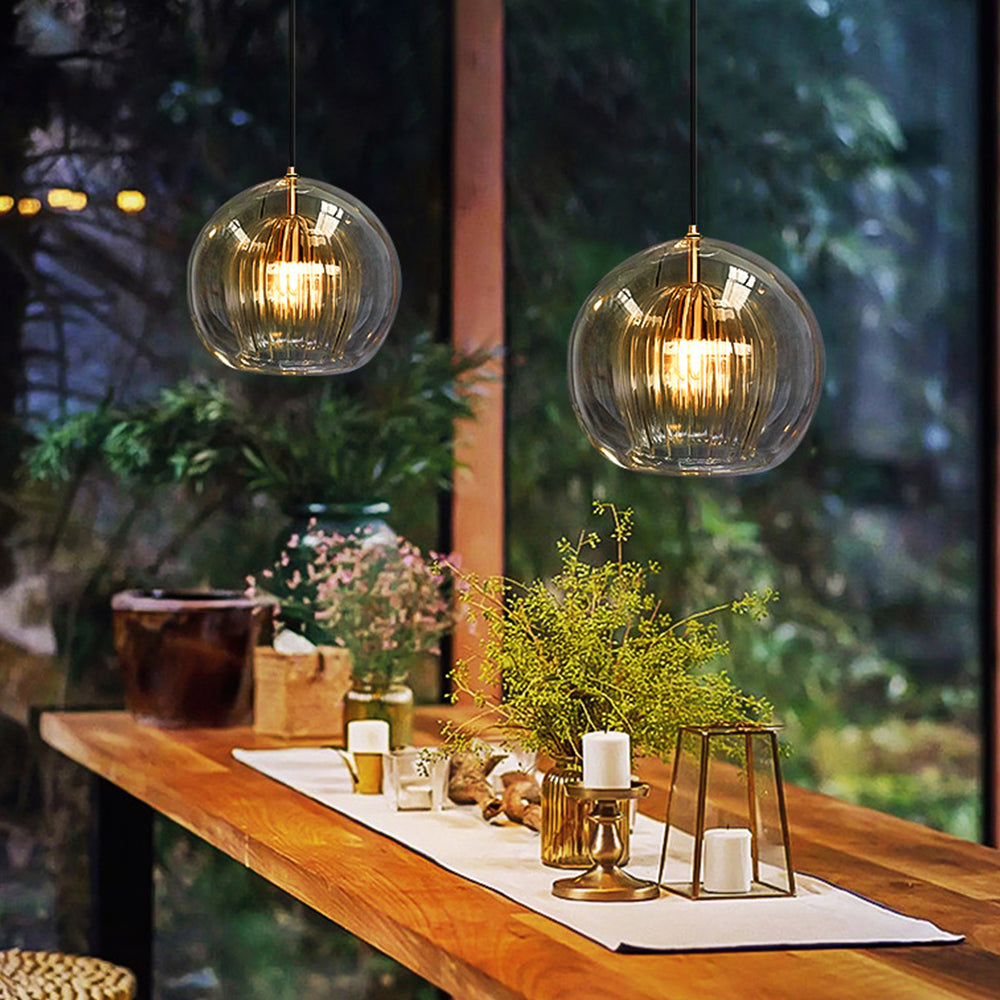 Althio Pendant Light Glass Globe Clear Amber-Relic Pieces