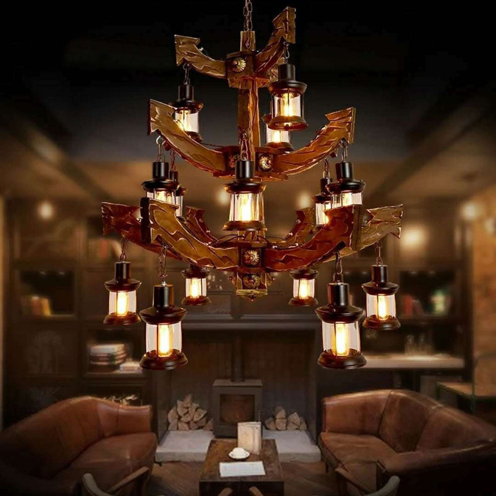 Wisidum Retro 14 Lantern Wood/Metal Chandelier