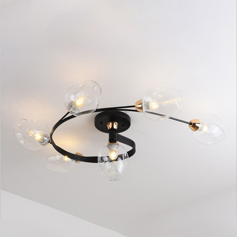 Panavuk Flush Mount Ceiling Light, Glass, Black/Gold, Dining Room
