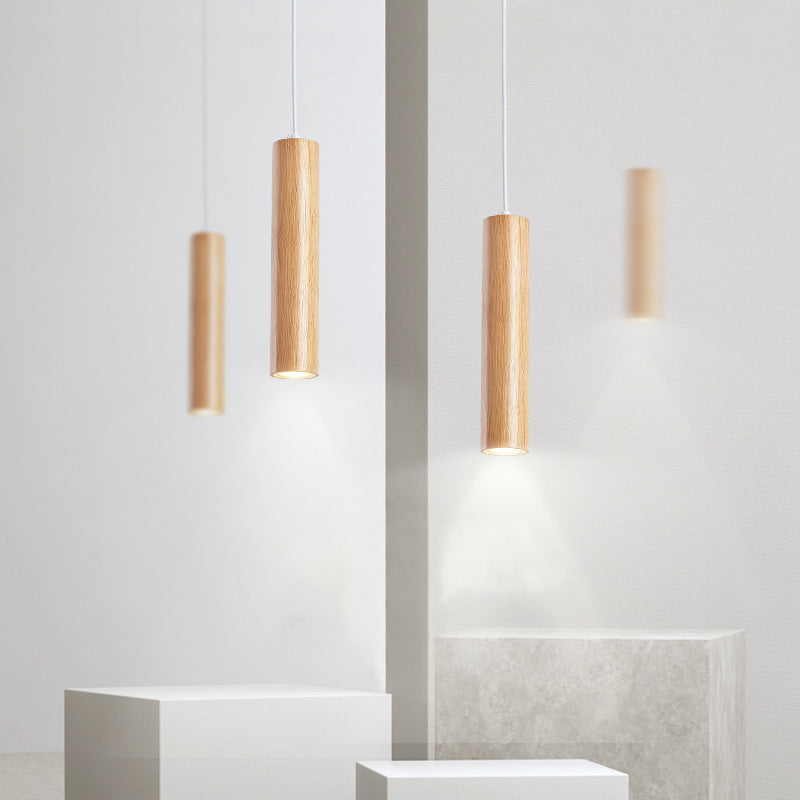 Husedes Cylindrical Wood Pendant Light, for Bedroom & Kitchen Island