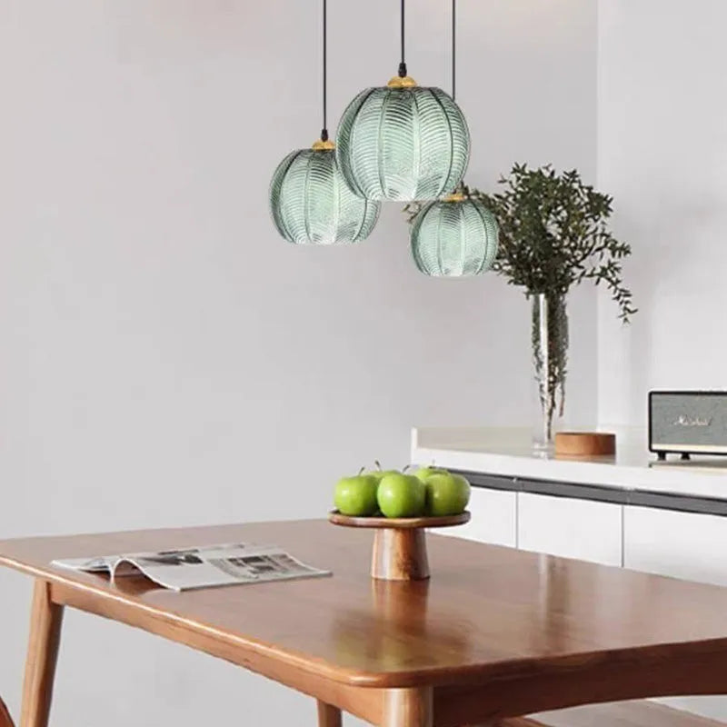 Nigiled Green Nordic Artistic Ribbed Glass Pendant Light