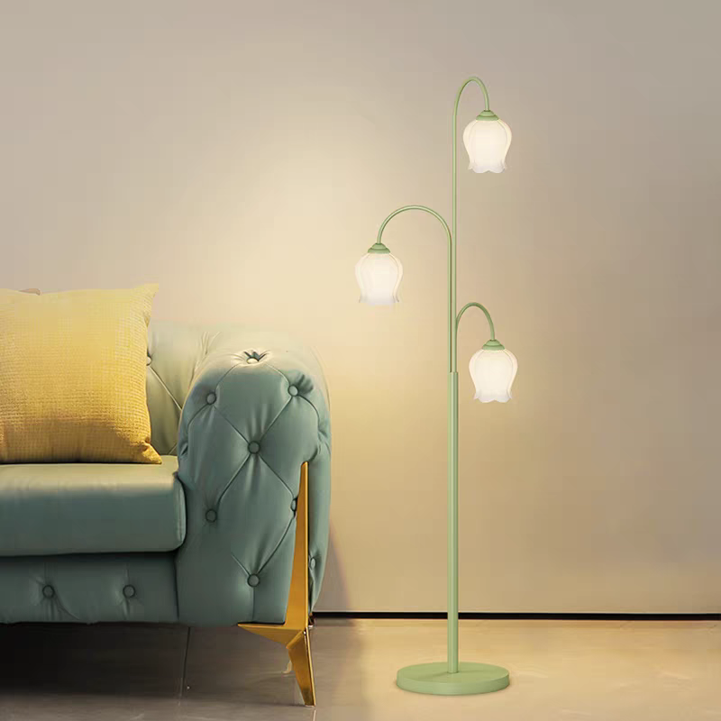 Tekusat Green Shade Flower Floor Lamp, Metal/Glass, Living Room/Bedroom