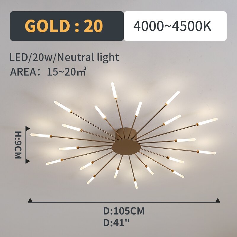 Kovon Flush-Mount Ceiling Light Fireworks, Black/Gold-Relic Pieces