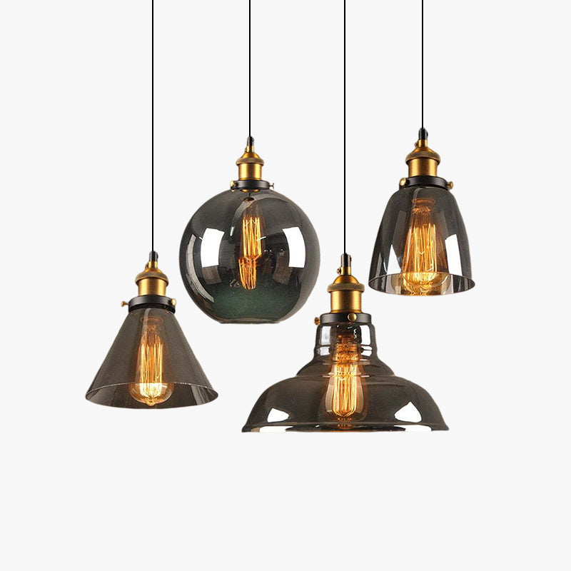 Teni Industrial Glass Pendant Light Clear/Amber/Smoke Grey-Relic Pieces