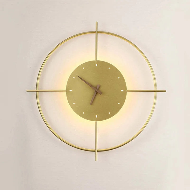 Norva Modern Clock Round Wall Lamp, Gold/Black-Relic Pieces