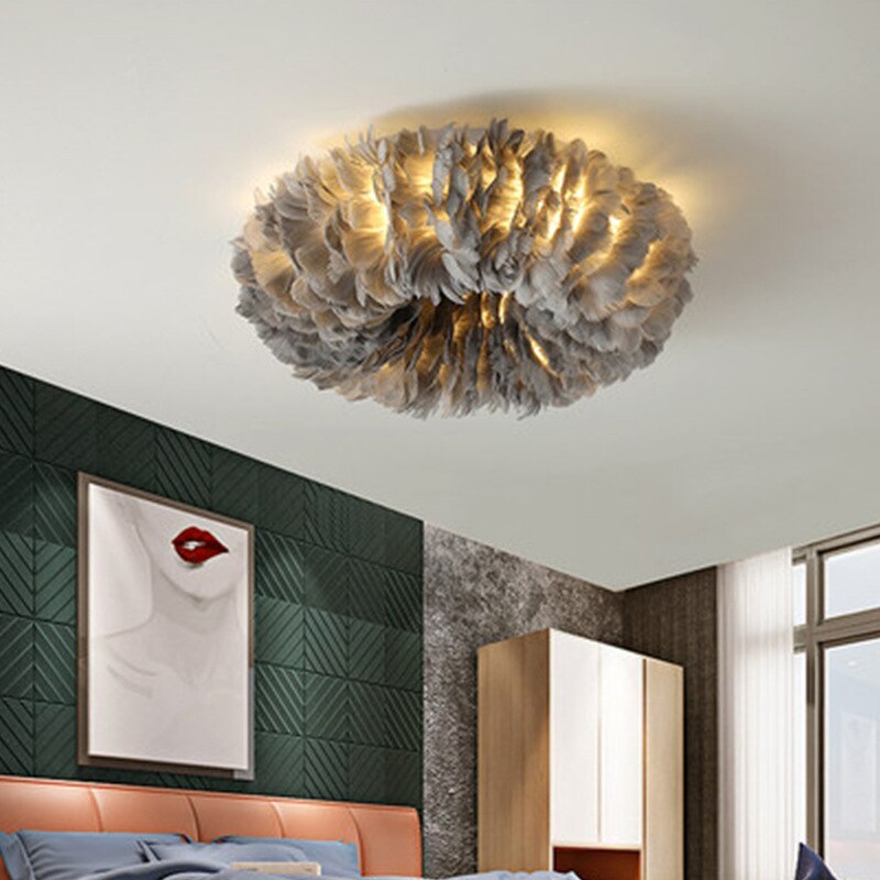 Velix Swan Feather Round Ceiling Light-Relic Pieces