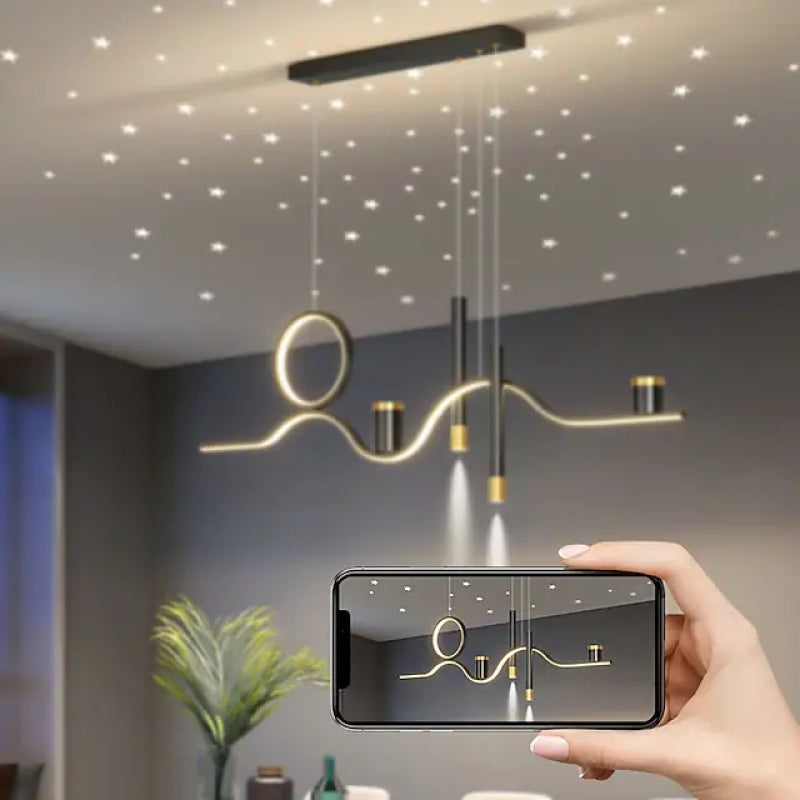 Hodutis Modern Metal Linear Starry Night Pendant Light, Black