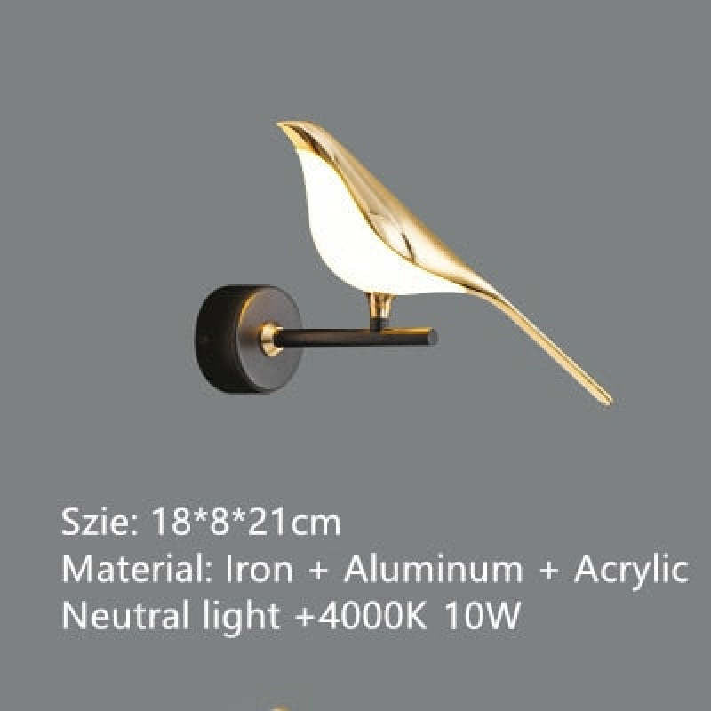 Kimilot Minimalist Magpie Bird Metal Wall Lamp, Bedroom