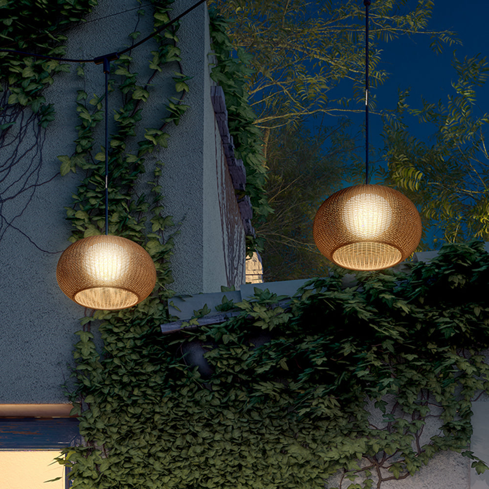 Wisenel Retro Lantern Gold Pendant Light, Bamboo/