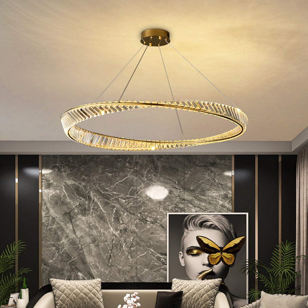 Gusosal Modern Luxury Round Glass Chandelier, Gold