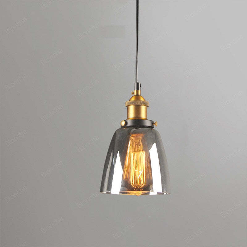 Teni Industrial Glass Pendant Light Clear/Amber/Smoke Grey-Relic Pieces