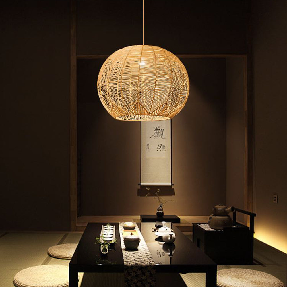 Mokobur Designer Round Handmade Rattan Pendant Light, Dining Room