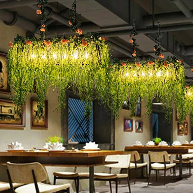 Nogatet Natural Decorative Rectangular Plant Metal Pendant Light Green
