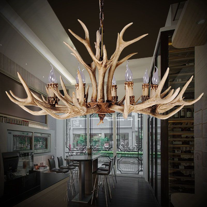 Kamudit Retro Deer Horn Resin Chandelier Living Room