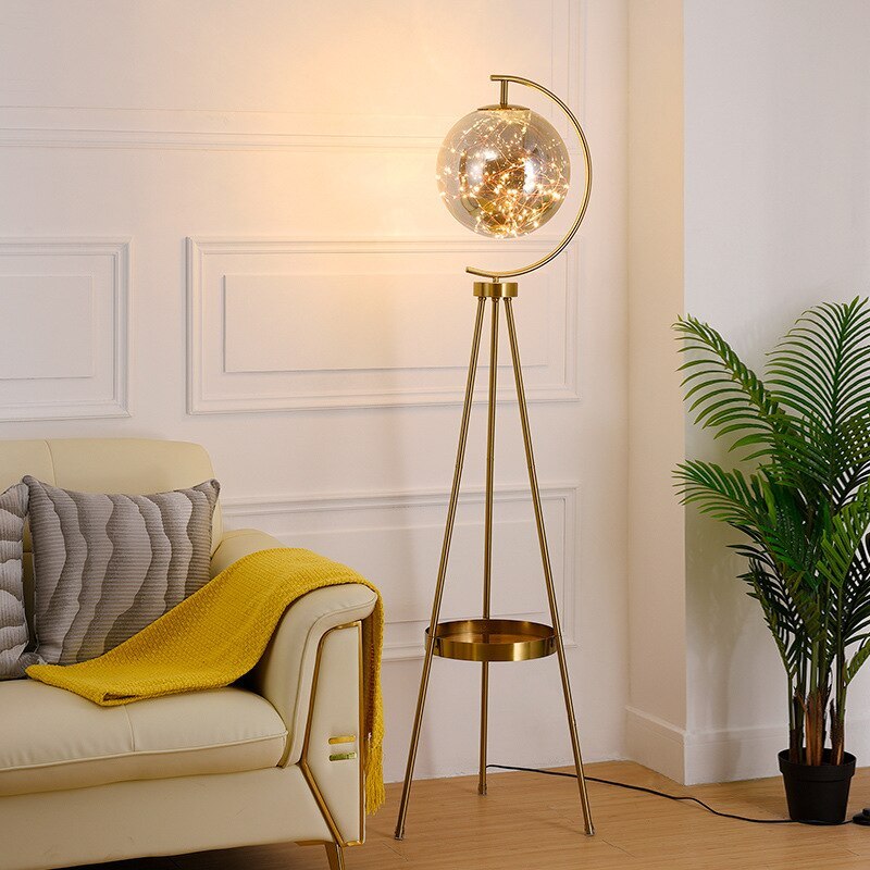 Vukovin Modern Starry Globe Glass Floor Lamp, Gold