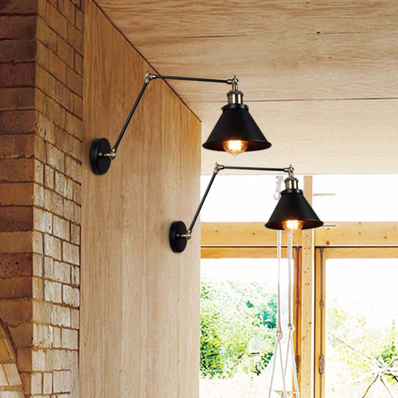 Cigoked Retro Wall Lamp with Swing Arm, Metal, Black & Gold