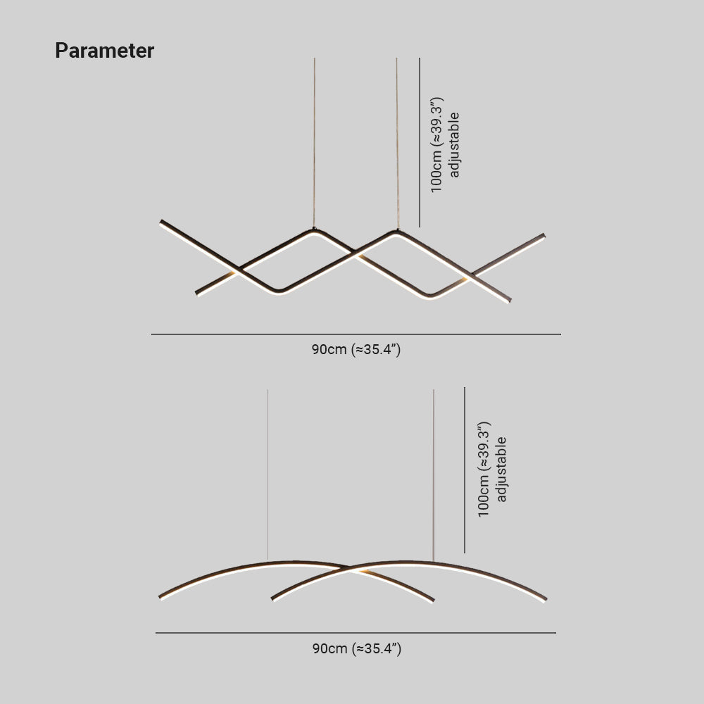 Nopanul Pendant Light Linear/Double Curve Modern, Metal, Black/Gold