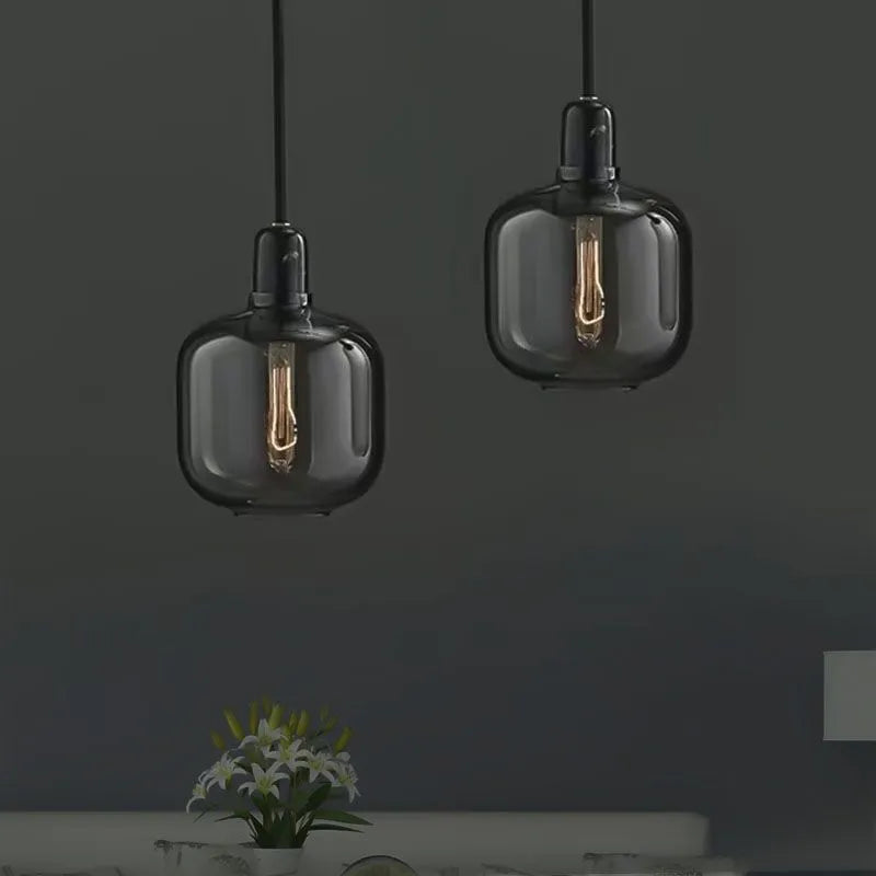 Curadul Designer Cylinder Pendant Light, Marble & Glass