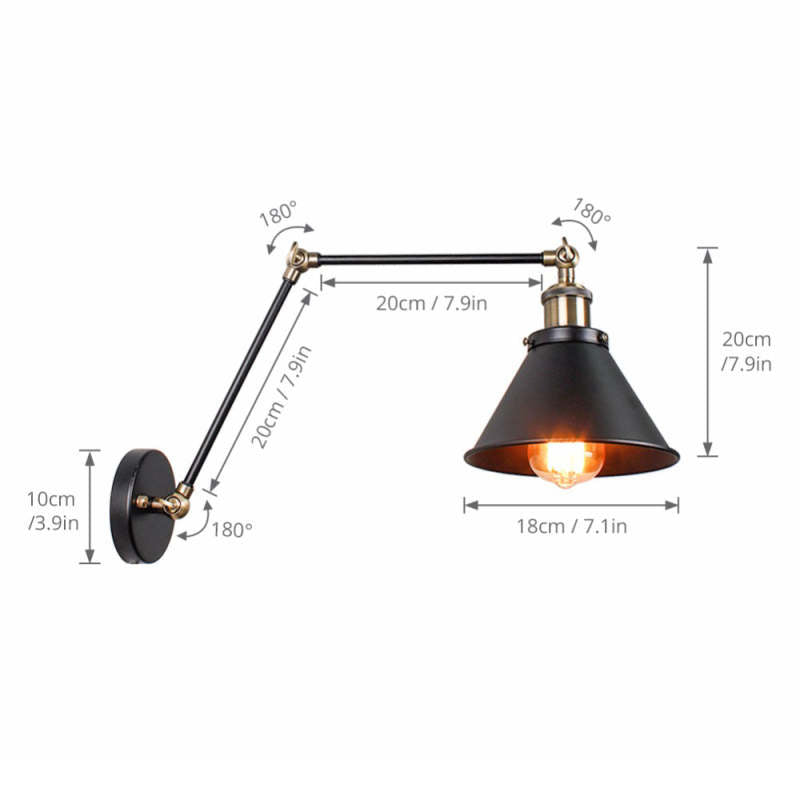 Cigoked Retro Wall Lamp with Swing Arm, Metal, Black & Gold