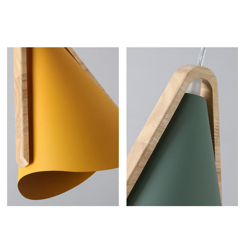 Jegogas Modern Cone Pendant Light, Wood/Metal
