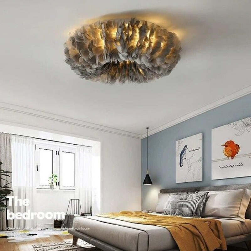 Velix Swan Feather Round Ceiling Light-Relic Pieces
