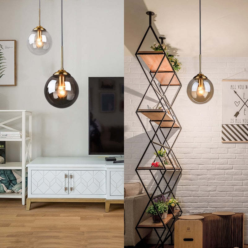 Wobirer Designer Bubble Glass Pendant Light, Smoke/Clear/Amber