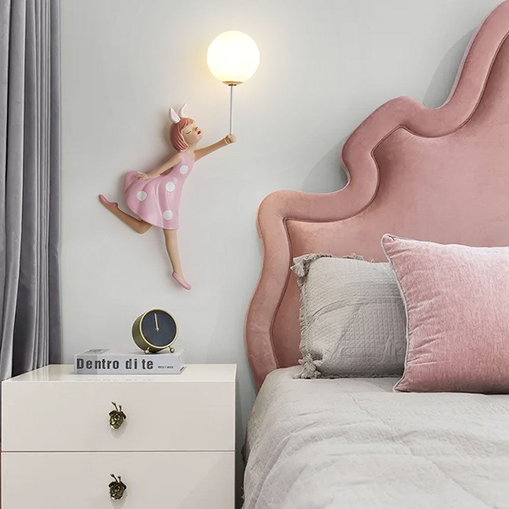 Nulitan Modern Balloon/Girl Shape Pink Wall Lamp