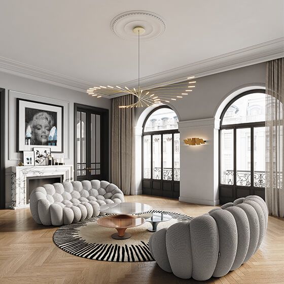 Cesodet Modern Chandelier Rotating Fireworks, Black/Gold, Living Room/Art Gallery