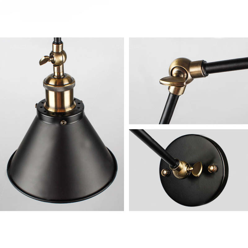 Cigoked Retro Wall Lamp with Swing Arm, Metal, Black & Gold
