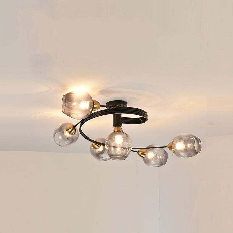 Panavuk Flush Mount Ceiling Light, Glass, Black/Gold, Dining Room