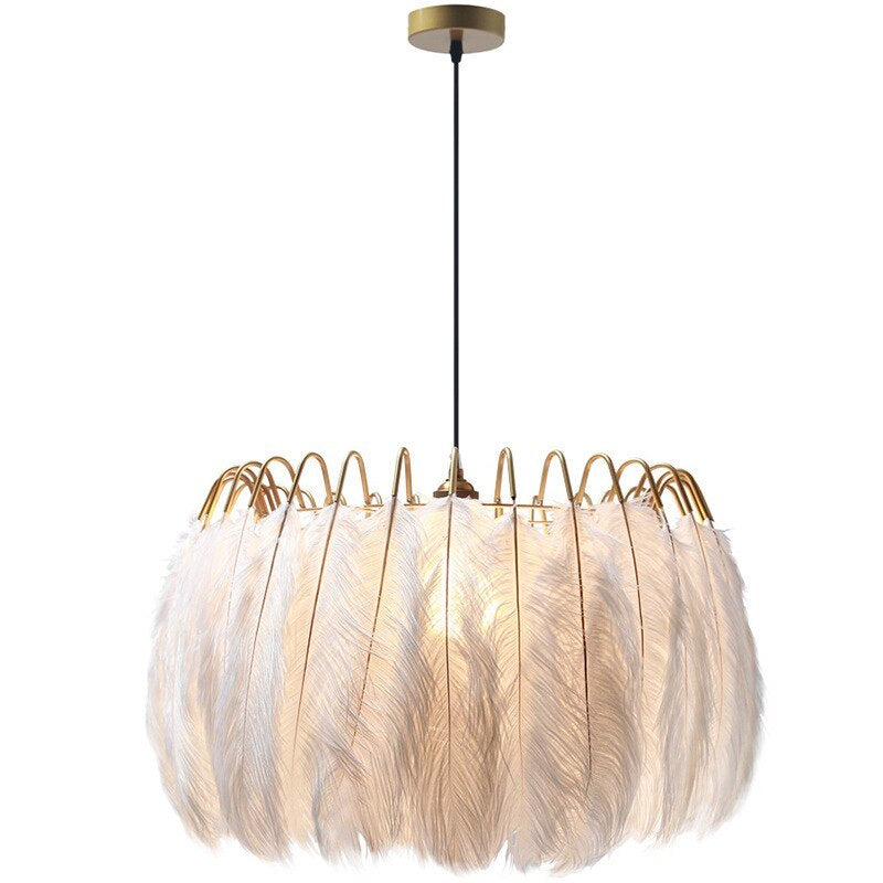 Nasesil Elegant Feather Pendant Light, Black/White, Bedroom/Living Room