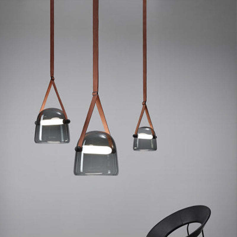 Nebitir Modern Nordic Leather/Glass Pendant Light, Grey/White
