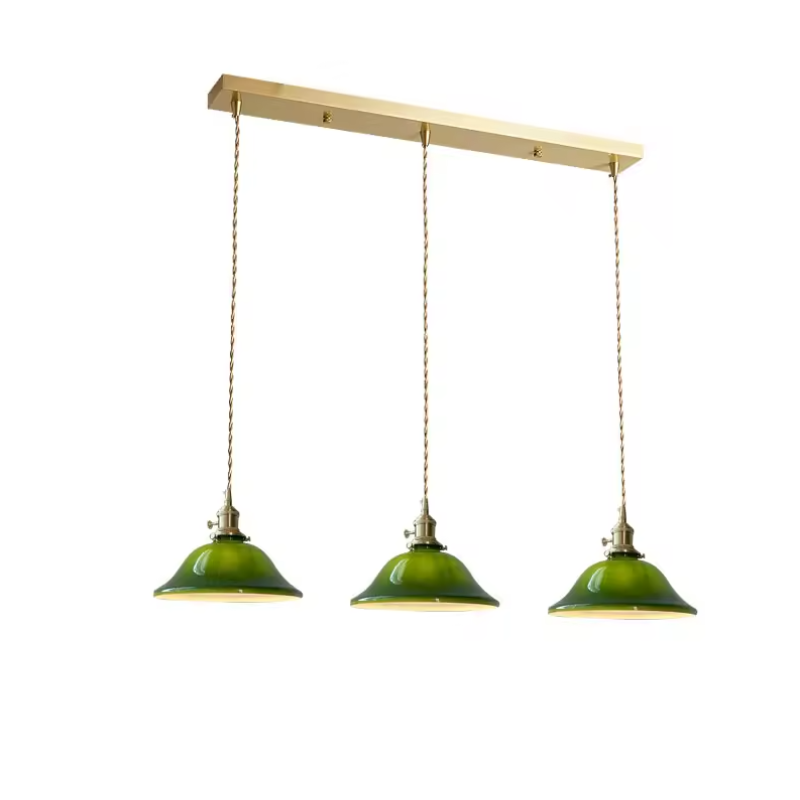 Juguped Rustic Vintage LED Pendant Light Green Copper Glass Dining Room