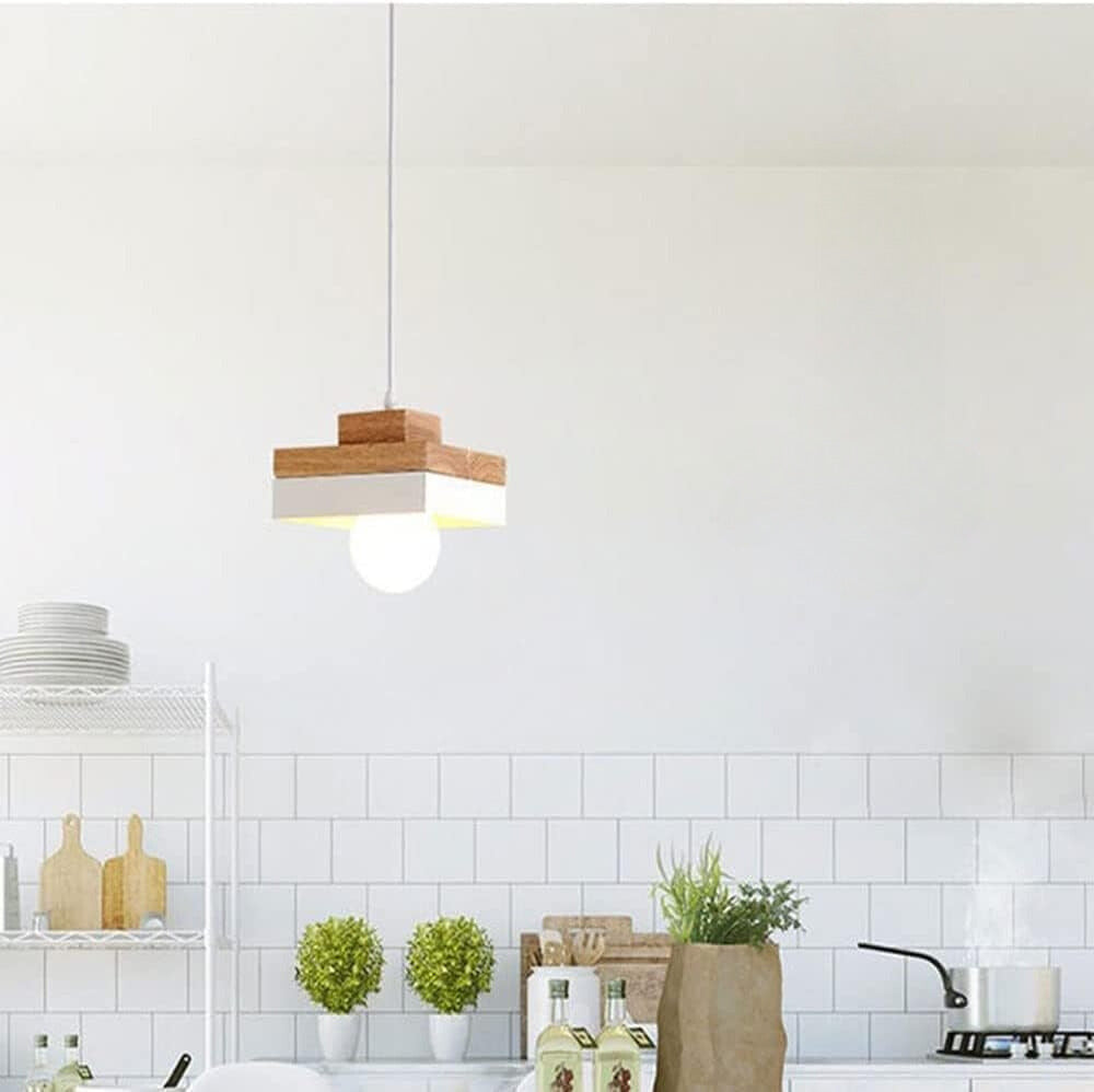 Mepides Minimalist Black & White Wood Geometric Pendant Light