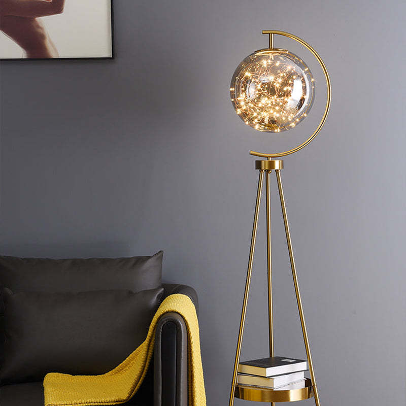 Vukovin Modern Starry Globe Glass Floor Lamp, Gold