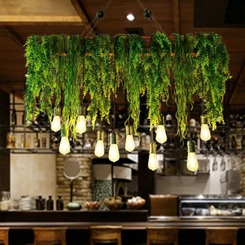 Nogatet Natural Decorative Rectangular Plant Metal Pendant Light Green