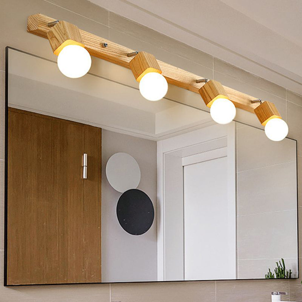 Fapukut Modern Square Globe Metal/Wood Wall Lamp, Vanity Light