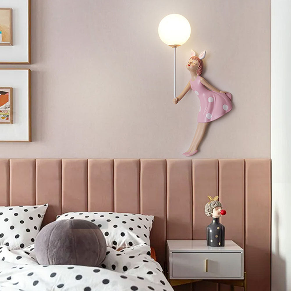 Nulitan Modern Balloon/Girl Shape Pink Wall Lamp