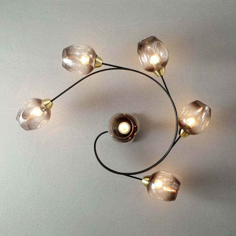 Panavuk Flush Mount Ceiling Light, Glass, Black/Gold, Dining Room