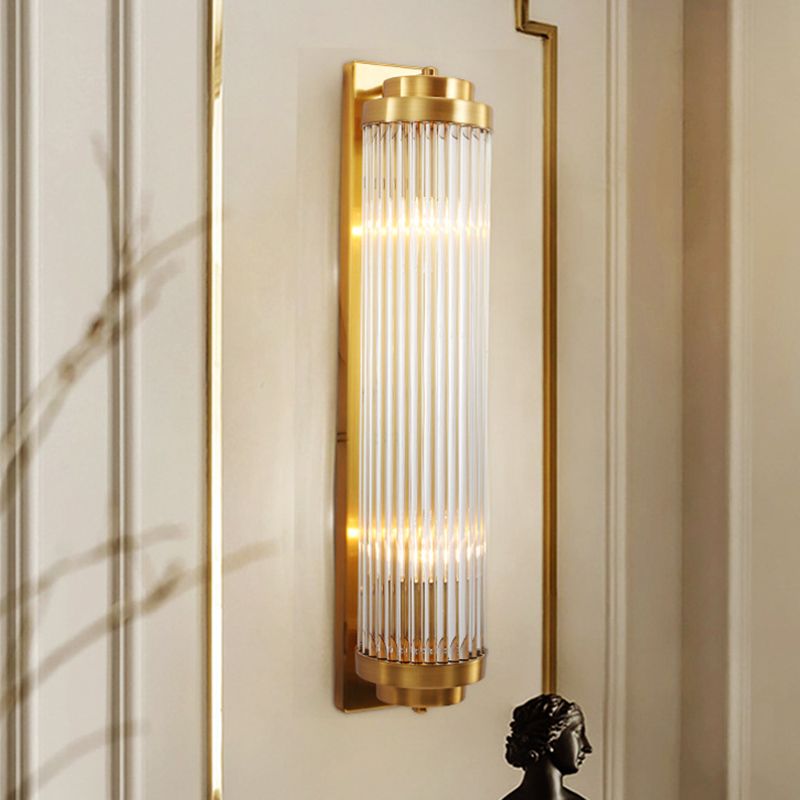 Monuvam Modern Cylindrical Metal/Crystal Wall Lamp, Gold