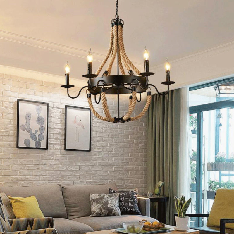 Potogul Industrial LED Pendant Light Metal/Rope Black Living Room/Bar