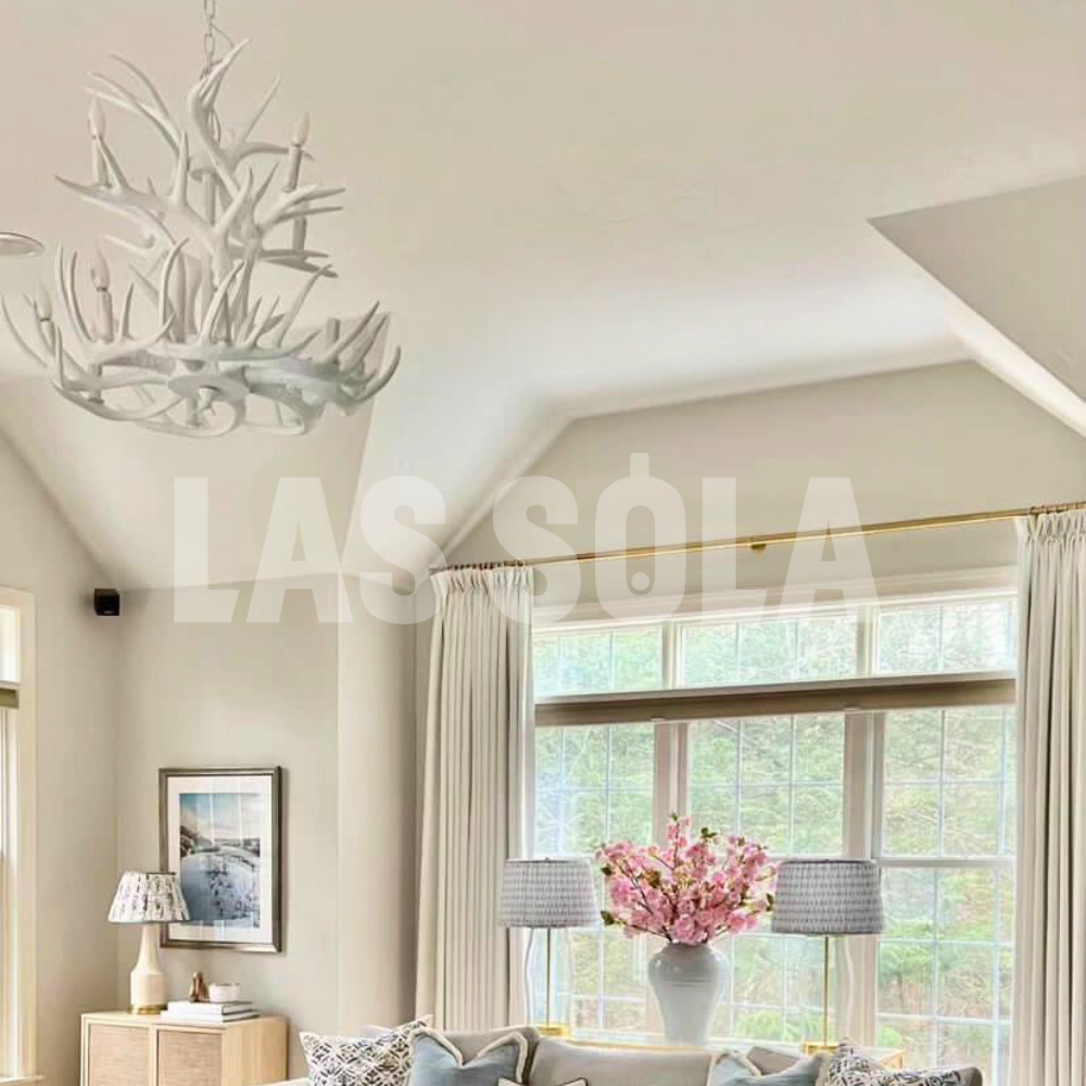 Jibuleno Rustic Antler Metal/Resin Chandelier White Dining Room
