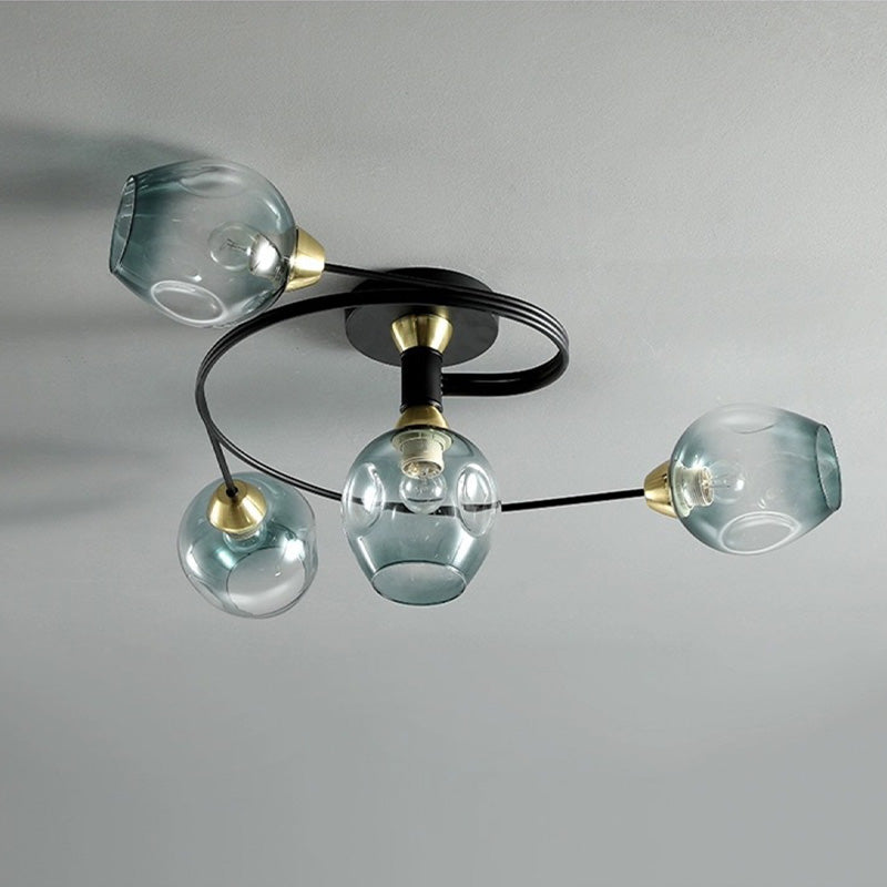 Panavuk Flush Mount Ceiling Light, Glass, Black/Gold, Dining Room