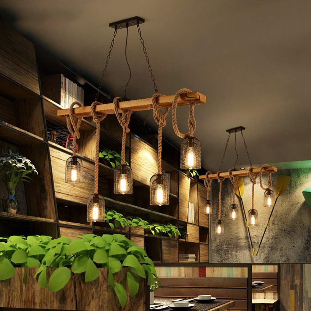 Tikimam Minimalist LED Design Pendant Light Black Metal/Rope Bar/Cafe