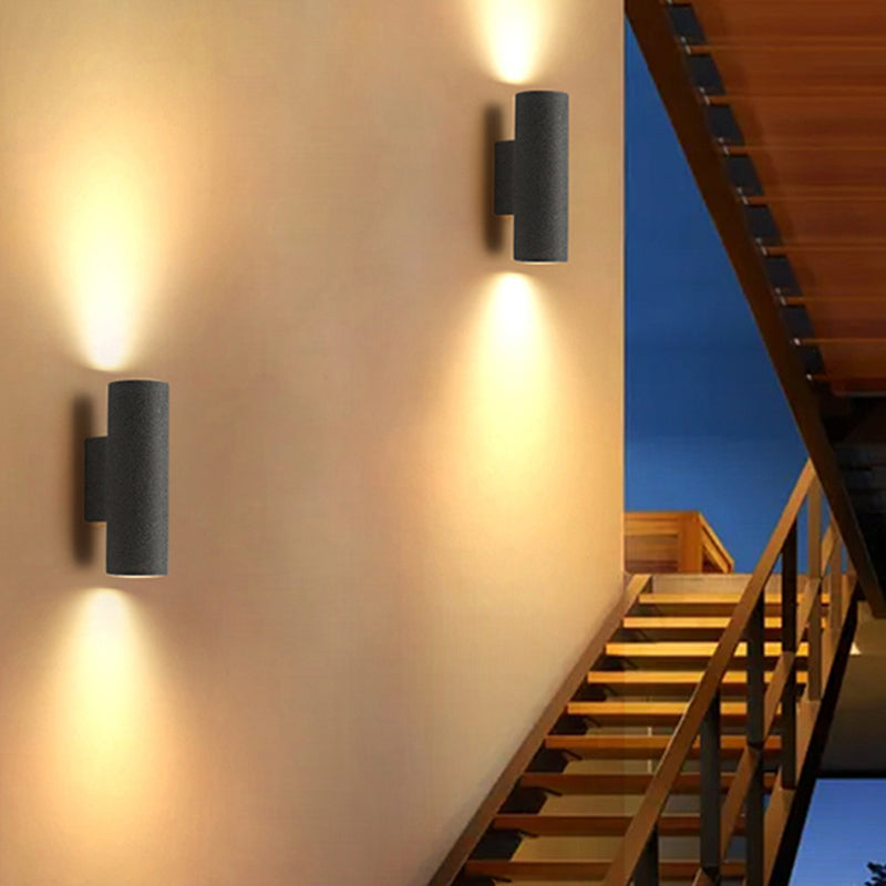 Tarumon Minimalist Cylindrical Double-headed Cement Outdoor Wall Lamp, Black/White